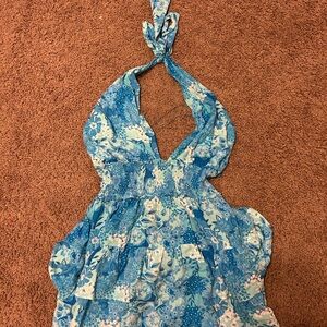 Floral Blue Kids Halter Dress